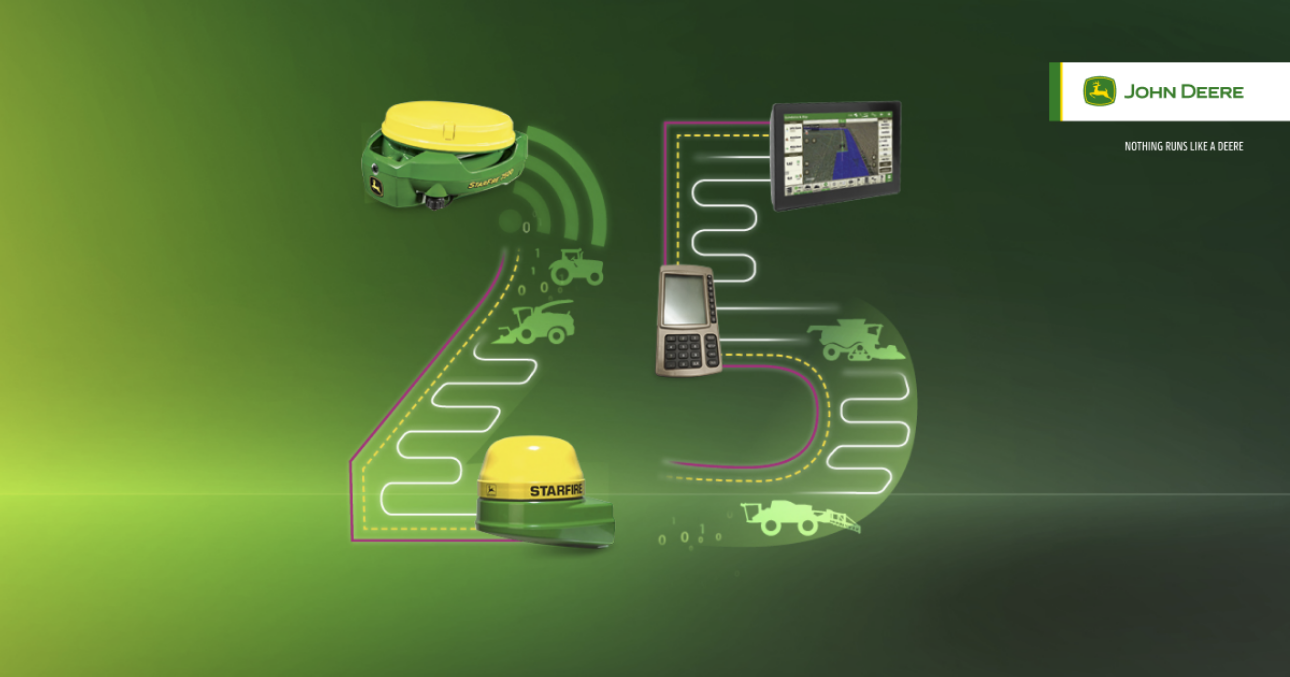 Spoločnosť John Deere oslavuje 25 rokov automatizovaného navádzania – od prvého monitoringu v kabíne až po prepojené poľnohospodárstvo